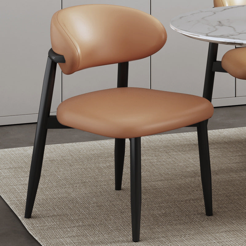 Contemporary Scandinavian Square Curved Leather Metal Dining Chair Backrest For Dining Room