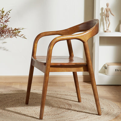 Traditional Chinese Curved Square Leather Solid Wood Dining Chair Backrest Arm For Dining Room