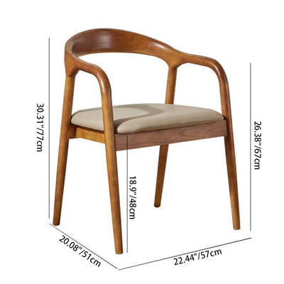 Traditional Chinese Curved Square Leather Solid Wood Dining Chair Backrest Arm For Dining Room