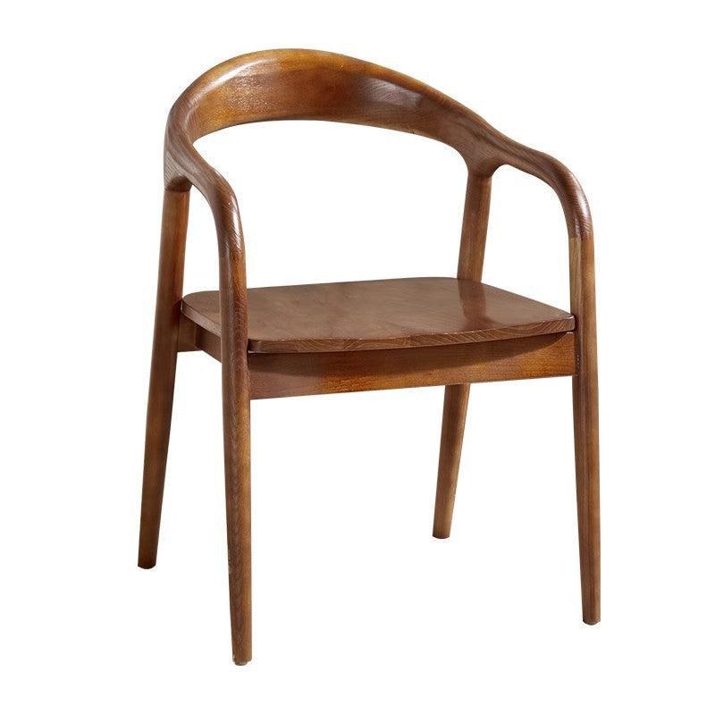 Traditional Chinese Curved Square Leather Solid Wood Dining Chair Backrest Arm For Dining Room