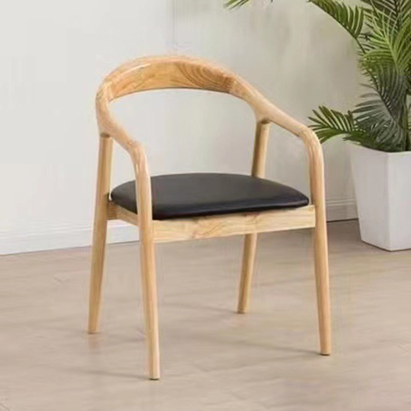 Traditional Chinese Curved Square Leather Solid Wood Dining Chair Backrest Arm For Dining Room