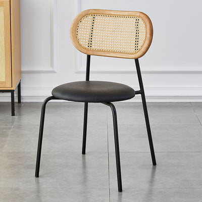 Modern Minimalist Oval Round Leather Metal Dining Chair Backrest For Dining Room