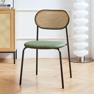 Modern Minimalist Oval Round Leather Metal Dining Chair Backrest For Dining Room