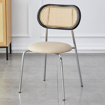 Modern Minimalist Oval Round Leather Metal Dining Chair Backrest For Dining Room