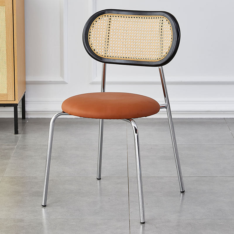 Modern Minimalist Oval Round Leather Metal Dining Chair Backrest For Dining Room