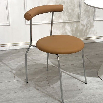 Modern Minimalist Curved Round Leather Metal Dining Chair Backrest For Dining Room