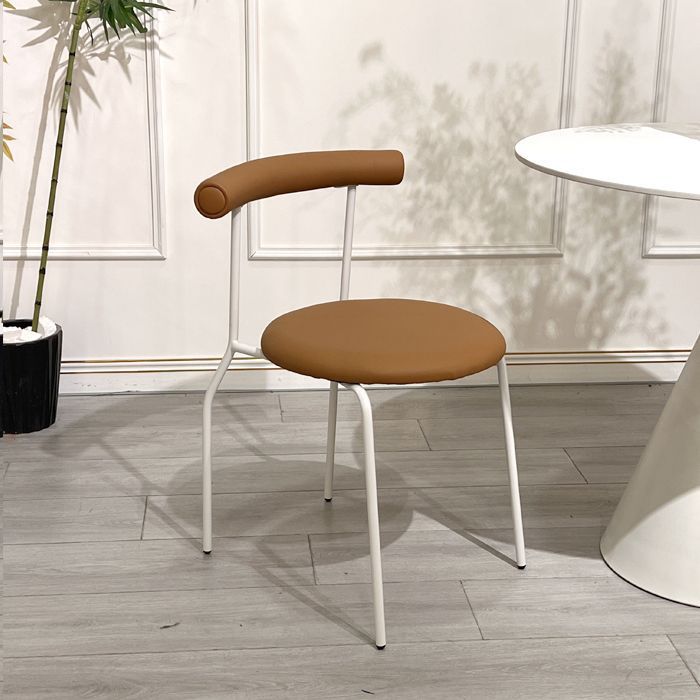 Modern Minimalist Curved Round Leather Metal Dining Chair Backrest For Dining Room