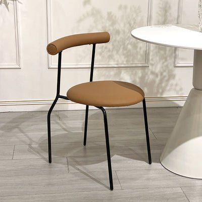 Modern Minimalist Curved Round Leather Metal Dining Chair Backrest For Dining Room