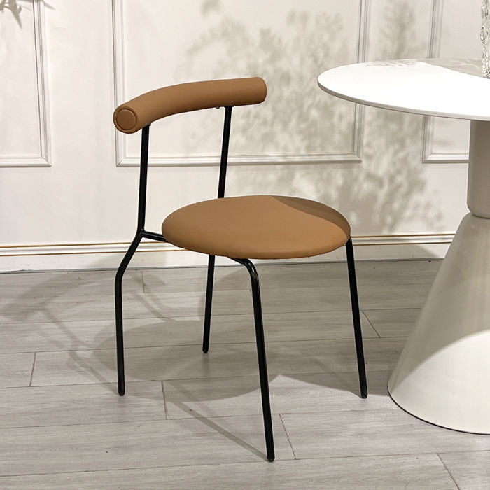 Modern Minimalist Curved Round Leather Metal Dining Chair Backrest For Dining Room