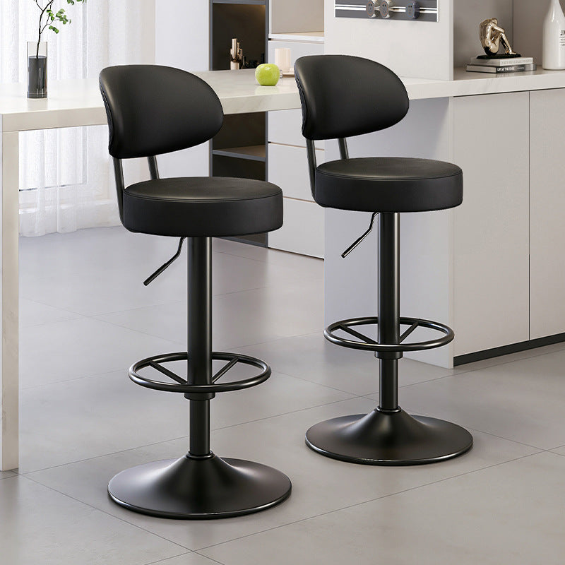 Modern Minimalist Round Curved Napa Leather Metal Desk Chair Backrest Armless For Home Office