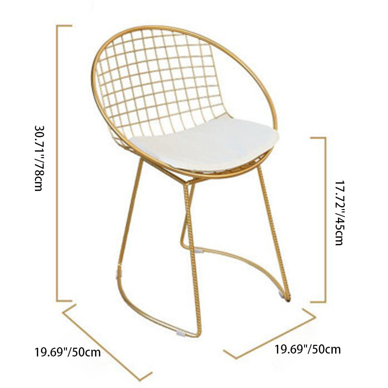 Contemporary Scandinavian Openwork Square Curved Leather Metal Dining Chair Backrest Arm For Dining Room