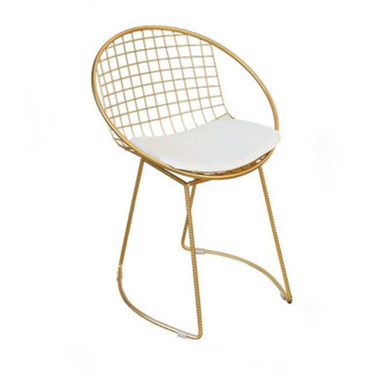 Contemporary Scandinavian Openwork Square Curved Leather Metal Dining Chair Backrest Arm For Dining Room