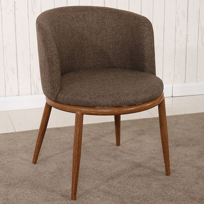 Chaise de salle à manger contemporaine scandinave avec dossier arrondi en coton, lin, fer et bois pour salle à manger 