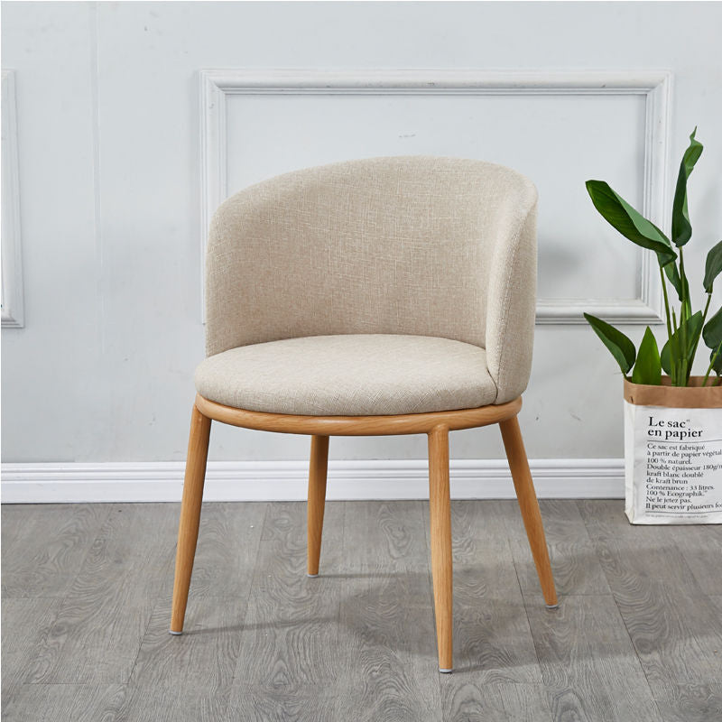 Contemporary Scandinavian Curved Round Cotton Linen Iron Wood Dining Chair Backrest For Dining Room