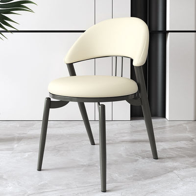 Chaise de salle à manger ronde en cuir incurvé scandinave contemporaine avec dossier en fer 