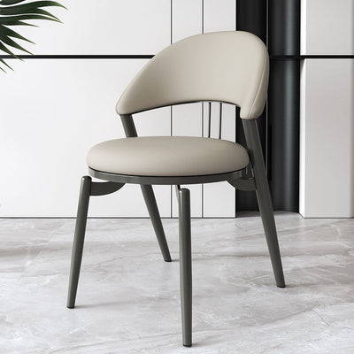 Chaise de salle à manger ronde en cuir incurvé scandinave contemporaine avec dossier en fer 