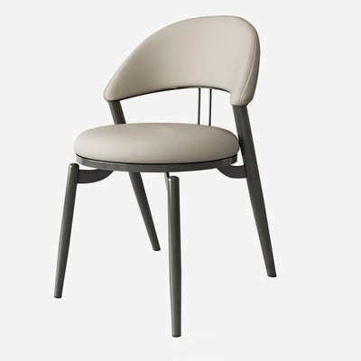 Chaise de salle à manger ronde en cuir incurvé scandinave contemporaine avec dossier en fer 