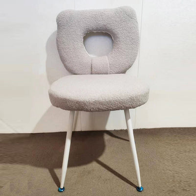 Contemporary Scandinavian Cream Bear Round Lambswool Metal Vanity Stool Backrest For Bedroom