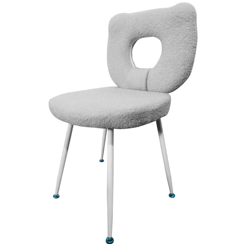 Contemporary Scandinavian Cream Bear Round Lambswool Metal Vanity Stool Backrest For Bedroom