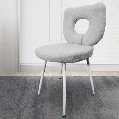 Contemporary Scandinavian Cream Bear Round Lambswool Metal Vanity Stool Backrest For Bedroom