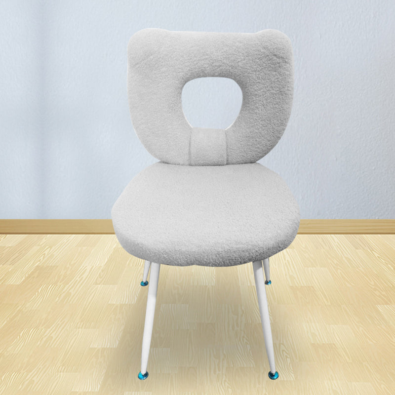 Contemporary Scandinavian Cream Bear Round Lambswool Metal Vanity Stool Backrest For Bedroom