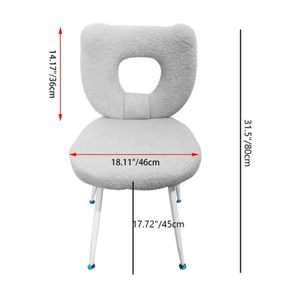 Contemporary Scandinavian Cream Bear Round Lambswool Metal Vanity Stool Backrest For Bedroom