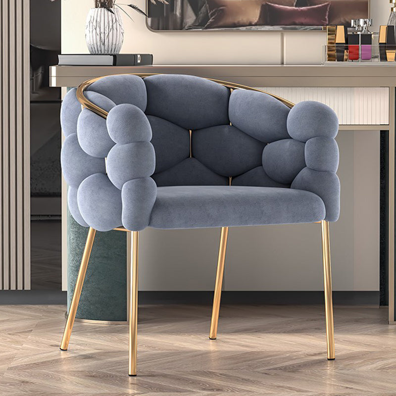 Tabouret de coiffeuse en tissu et métal à bulles créatives contemporaines, demi-rond, demi-enveloppant, avec dossier et accoudoirs pour chambre à coucher 