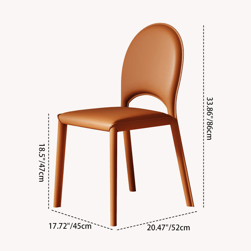 Chaise de salle à manger contemporaine scandinave en cuir avec dossier métallique en demi-cercle arrondi 