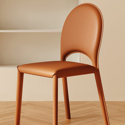 Chaise de salle à manger contemporaine scandinave en cuir avec dossier métallique en demi-cercle arrondi 