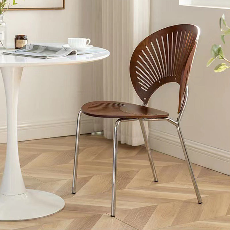 Contemporary Scandinavian Shell Shape Hollow Out Solid Wood Stainless Steel Dining Chair Backrest For Dining Room