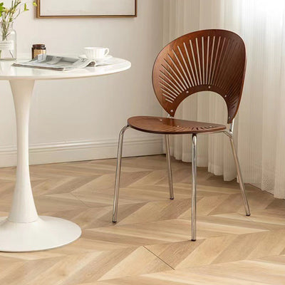 Contemporary Scandinavian Shell Shape Hollow Out Solid Wood Stainless Steel Dining Chair Backrest For Dining Room