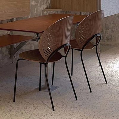 Chaise de salle à manger contemporaine scandinave en forme de coquillage creusée en bois massif et acier inoxydable avec dossier pour salle à manger 