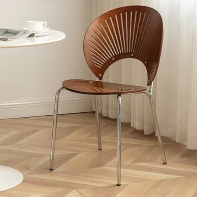 Contemporary Scandinavian Shell Shape Hollow Out Solid Wood Stainless Steel Dining Chair Backrest For Dining Room