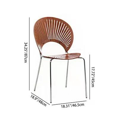 Contemporary Scandinavian Shell Shape Hollow Out Solid Wood Stainless Steel Dining Chair Backrest For Dining Room