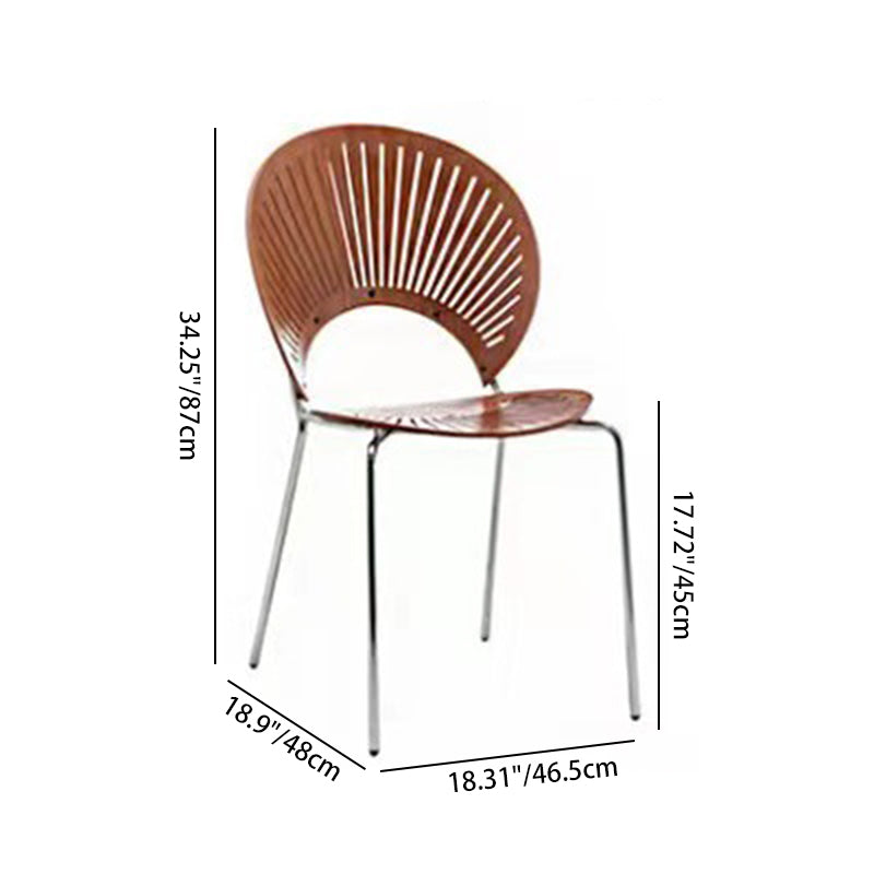 Contemporary Scandinavian Shell Shape Hollow Out Solid Wood Stainless Steel Dining Chair Backrest For Dining Room