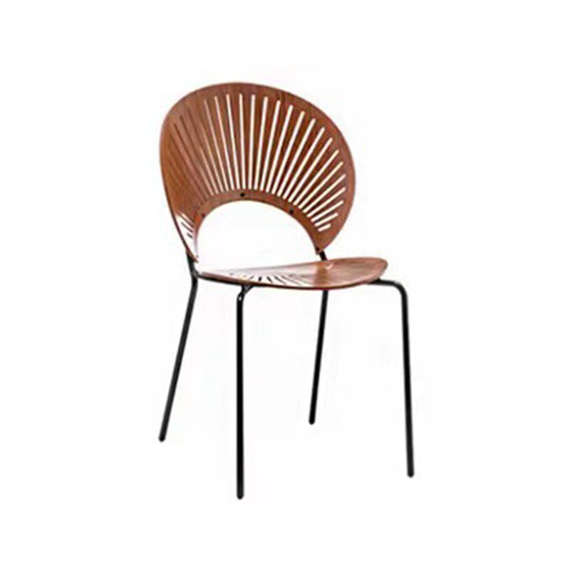 Contemporary Scandinavian Shell Shape Hollow Out Solid Wood Stainless Steel Dining Chair Backrest For Dining Room