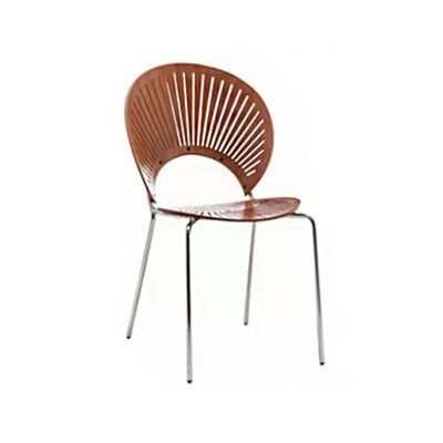 Contemporary Scandinavian Shell Shape Hollow Out Solid Wood Stainless Steel Dining Chair Backrest For Dining Room