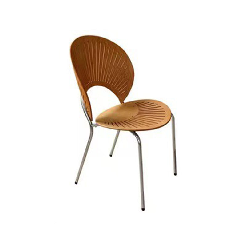 Contemporary Scandinavian Shell Shape Hollow Out Solid Wood Stainless Steel Dining Chair Backrest For Dining Room