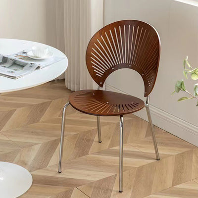 Contemporary Scandinavian Shell Shape Hollow Out Solid Wood Stainless Steel Dining Chair Backrest For Dining Room