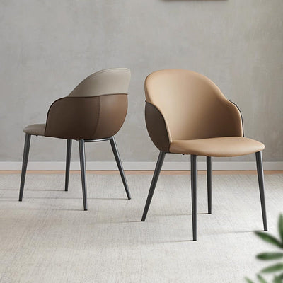 Chaise de salle à manger moderne minimaliste en cuir microfibre, acier au carbone, éponge, carrée, elliptique avec dossier et accoudoirs 