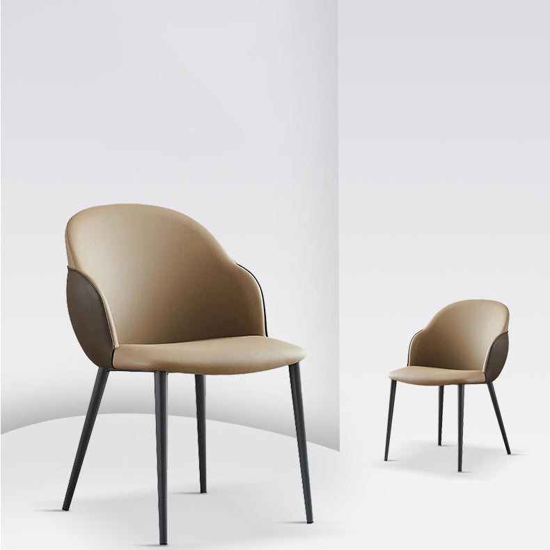 Chaise de salle à manger moderne minimaliste en cuir microfibre, acier au carbone, éponge, carrée, elliptique avec dossier et accoudoirs 