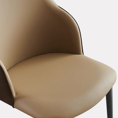 Chaise de salle à manger moderne minimaliste en cuir microfibre, acier au carbone, éponge, carrée, elliptique avec dossier et accoudoirs 