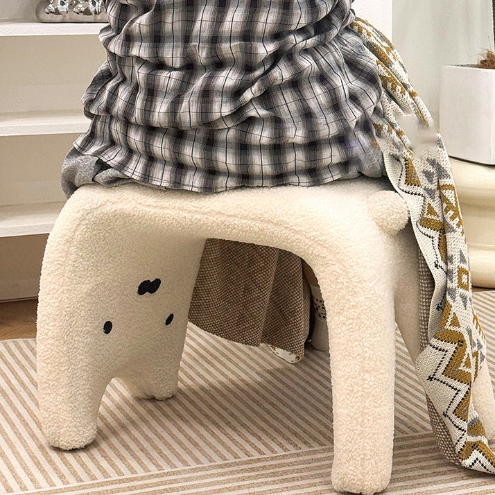 Contemporary Creative Teddy Fleece Sponge Carbon Steel Crooked Cat Vanity Stool For Bedroom