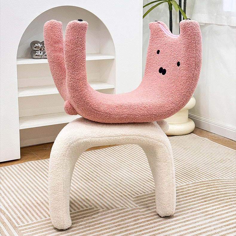 Contemporary Creative Teddy Fleece Sponge Carbon Steel Crooked Cat Vanity Stool For Bedroom