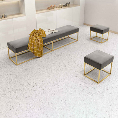 Modern Minimalist Velvet Sponge Metal Square Rectangular Footstool Backless For Bedroom