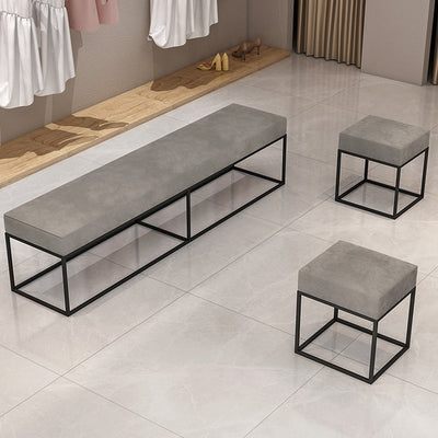 Modern Minimalist Velvet Sponge Metal Square Rectangular Footstool Backless For Bedroom