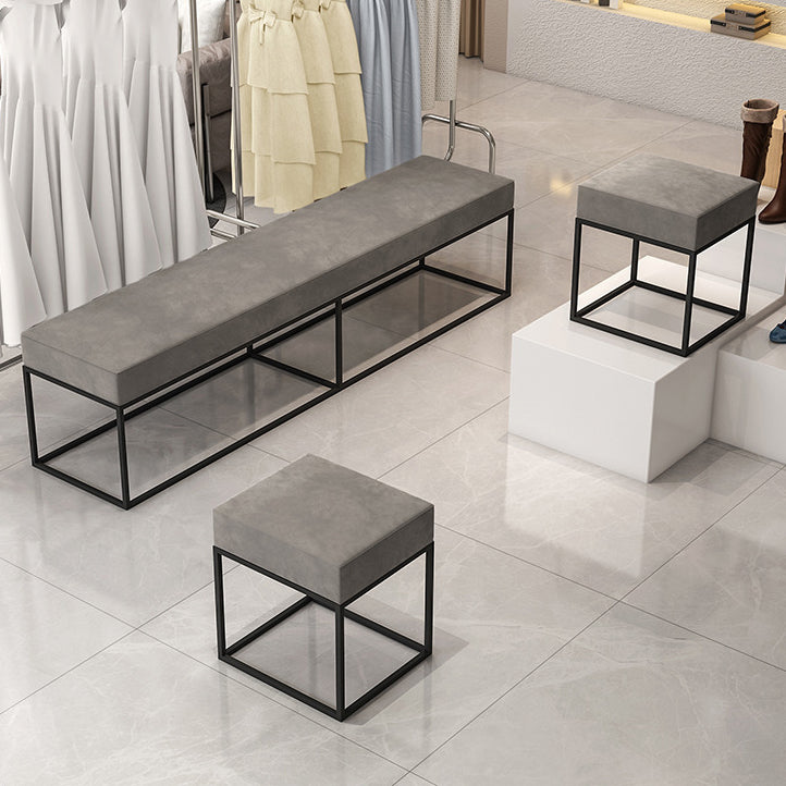 Modern Minimalist Velvet Sponge Metal Square Rectangular Footstool Backless For Bedroom