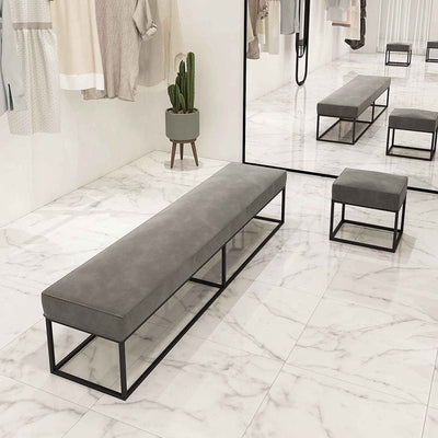 Modern Minimalist Velvet Sponge Metal Square Rectangular Footstool Backless For Bedroom