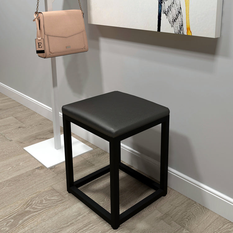 Modern Minimalist Leather Iron Sponge Square Rectangular Vanity Stool Backless For Bedroom