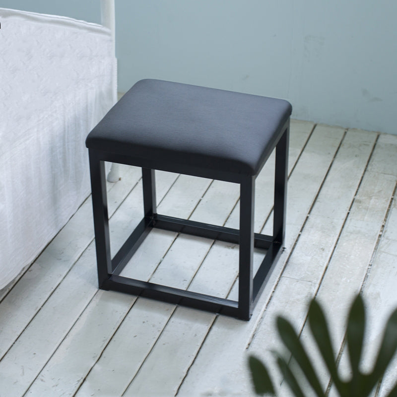 Modern Minimalist Leather Iron Sponge Square Rectangular Vanity Stool Backless For Bedroom